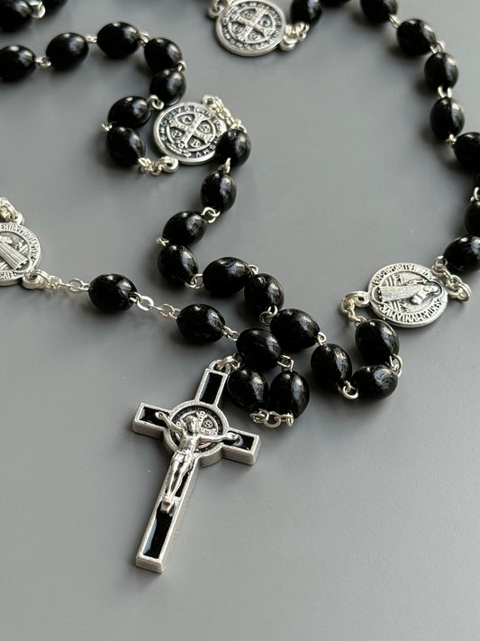 Rosary blessed by Pope Francis - St. Benedict Medal - Black Wood