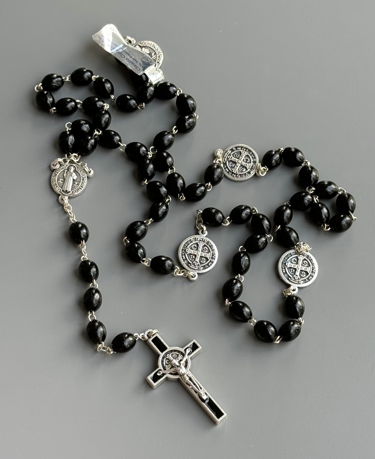 Rosary blessed by Pope Francis - St. Benedict Medal - Black Wood