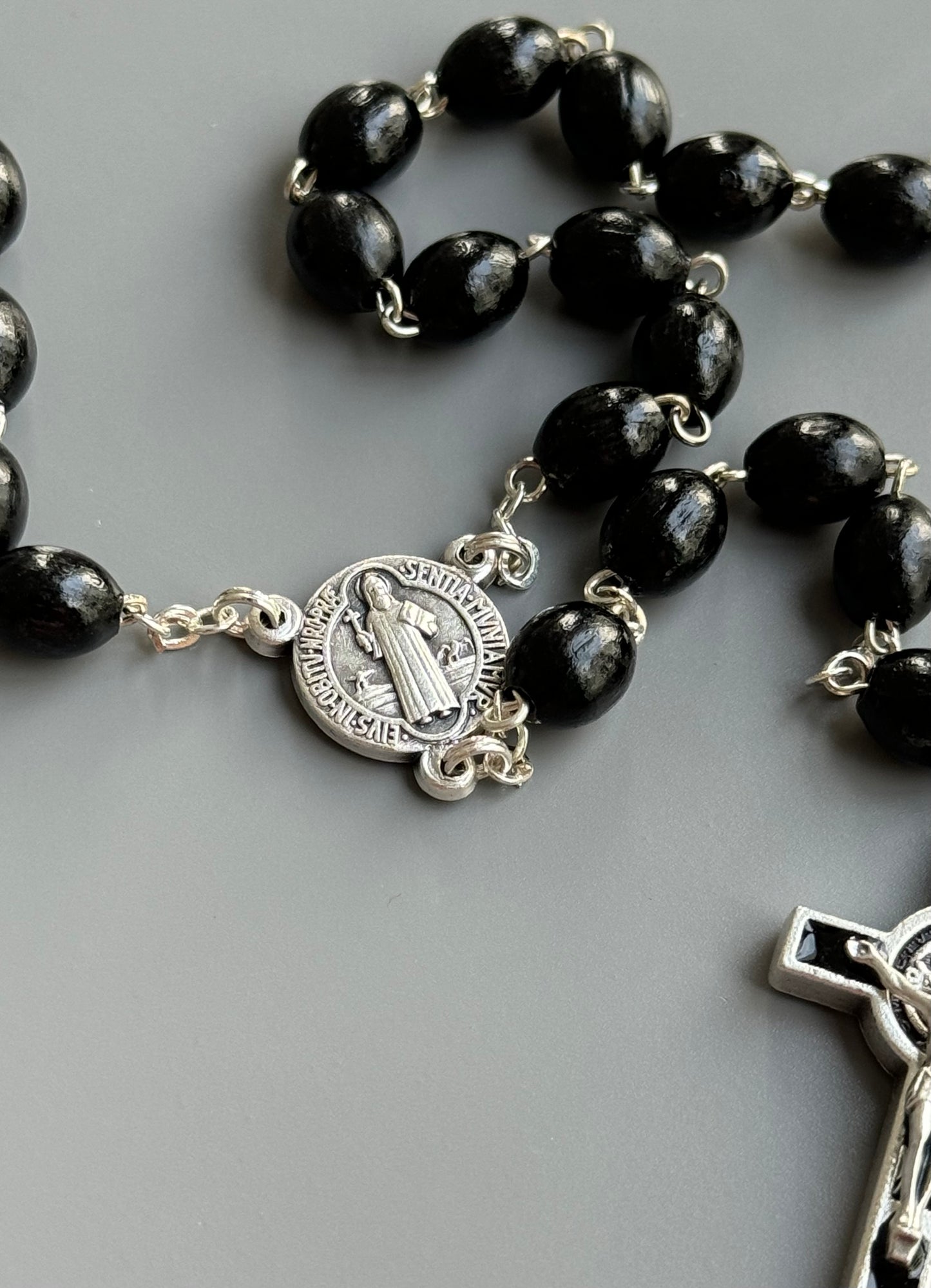 Rosary blessed by Pope Francis - St. Benedict Medal - Black Wood