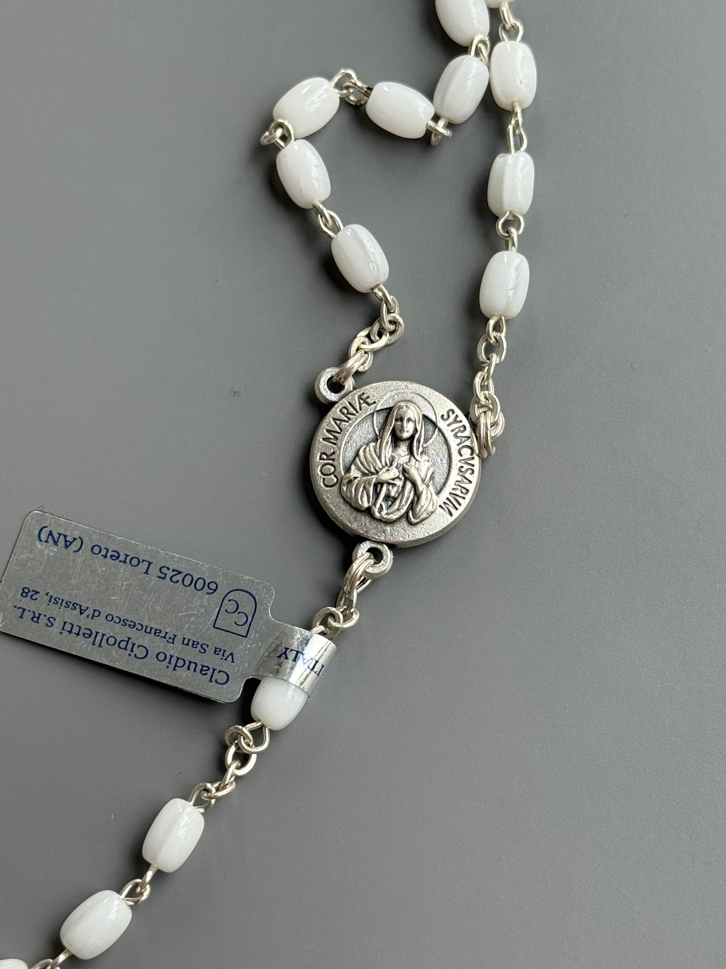 Rosary blessed by Pope Francis - Madonna Delle Lacrime Siracusa - White