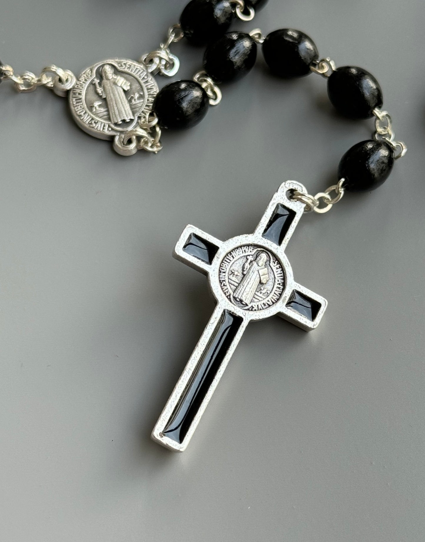 Rosary blessed by Pope Francis - St. Benedict Medal - Black Wood