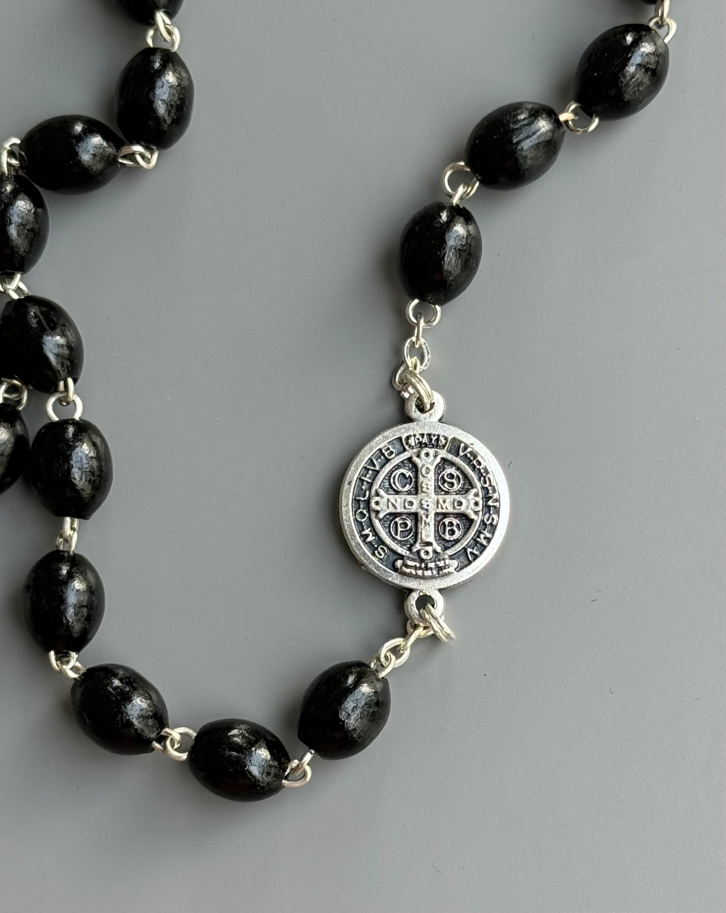 Rosary blessed by Pope Francis - St. Benedict Medal - Black Wood