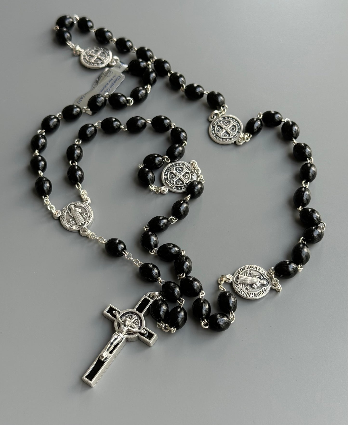 Rosary blessed by Pope Francis - St. Benedict Medal - Black Wood