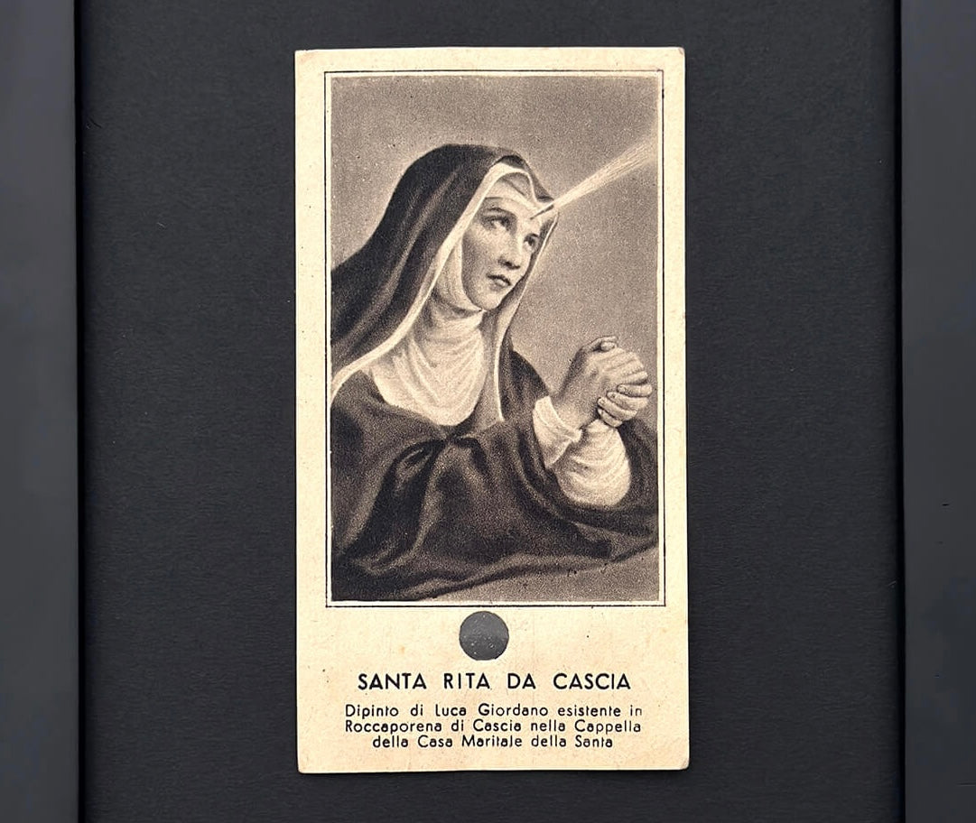 Antique Saint Rita of Cascia Relic Prayer Card - BW
