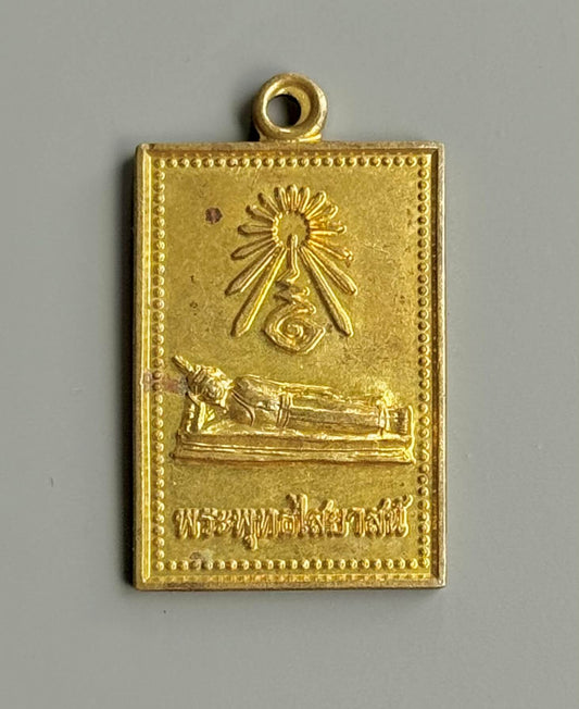 Reclining Buddha Medal Amulet with Yantra - Enlightenment and Protection