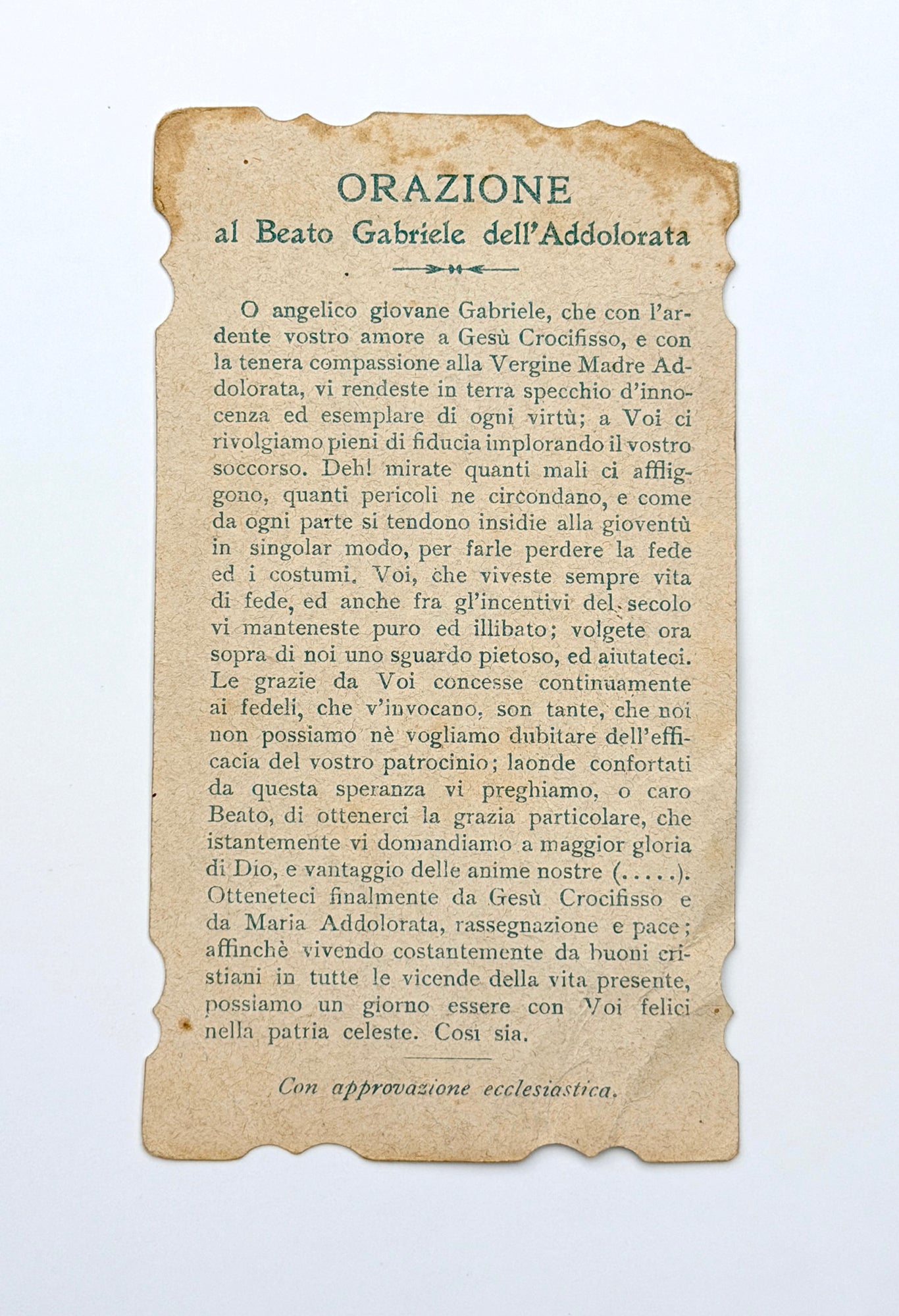 Antique Prayer Card of Blessed Gabriel of Our Lady of Sorrows