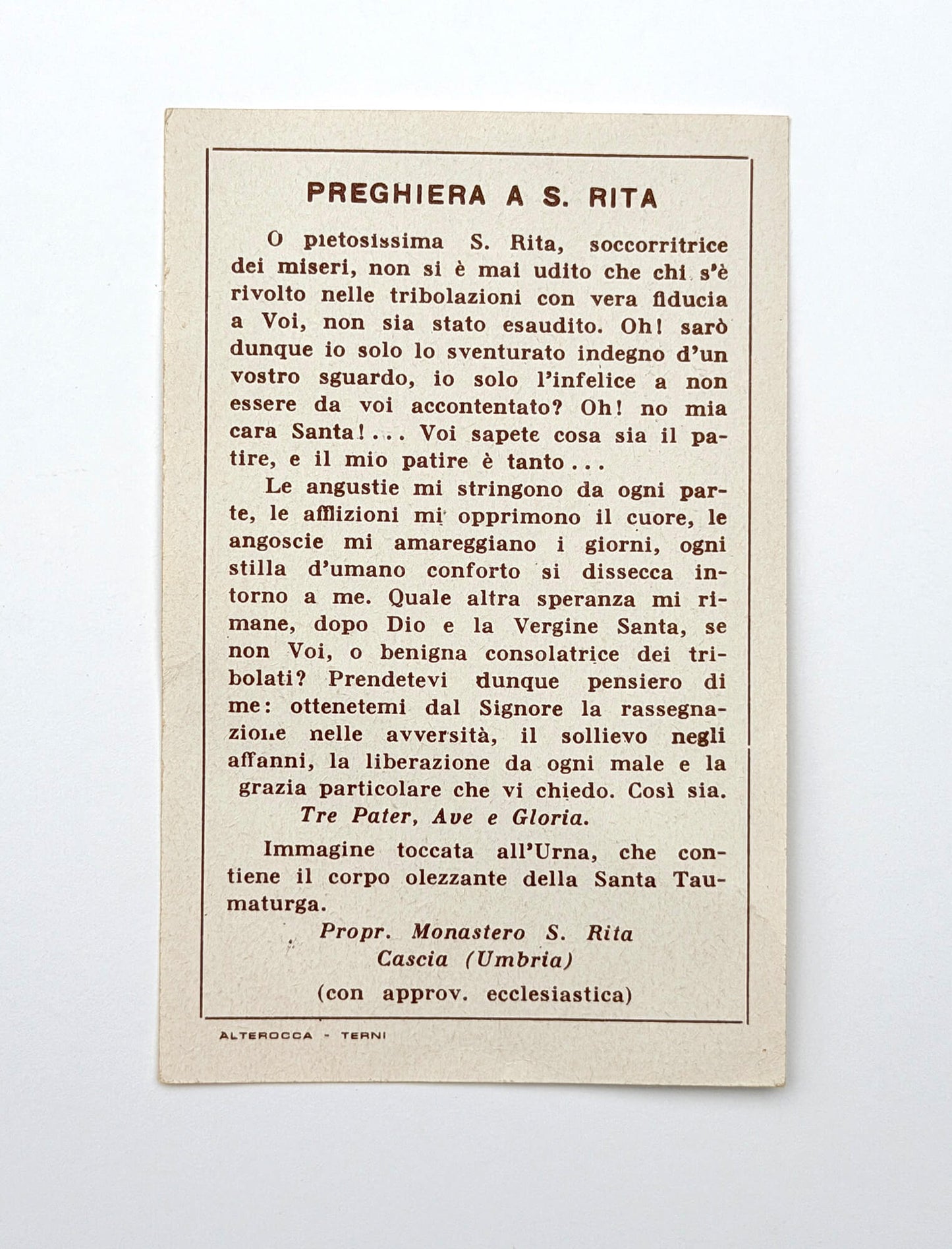 Antique Saint Rita of Cascia Prayer Card