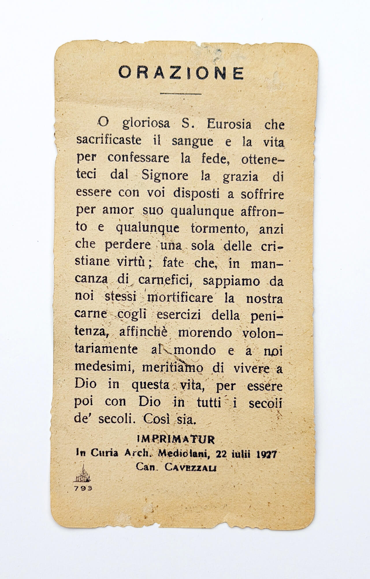 Antique Saint Eurosia Prayer Card