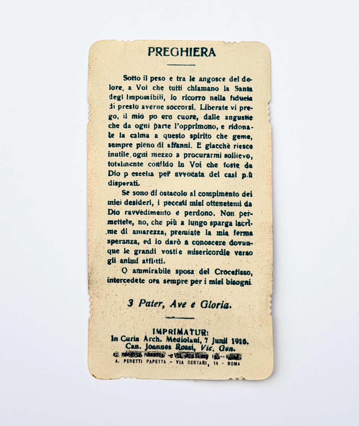 Antique Saint Rita of Cascia Prayer Card - color