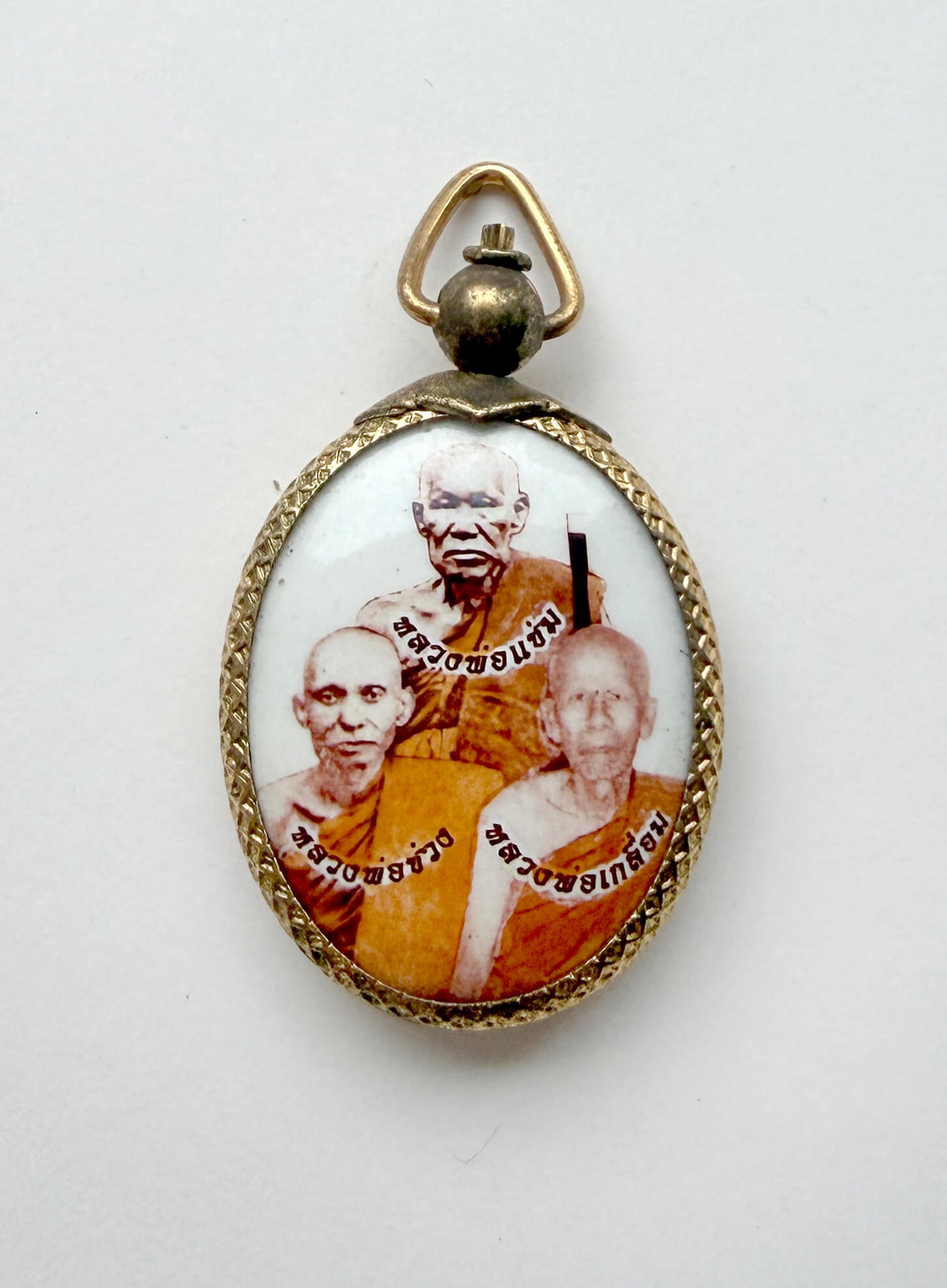 Triple Monk Portrait Locket with Protective Yantra Back